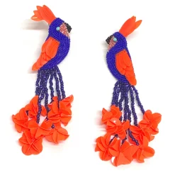 Tomfoolery Orange Navy Bird of Paradise Beaded Earrings Clearance