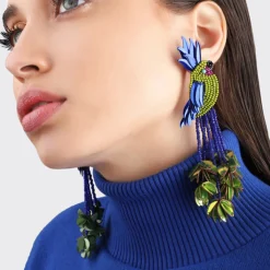 Tomfoolery Orange Navy Bird of Paradise Beaded Earrings Clearance