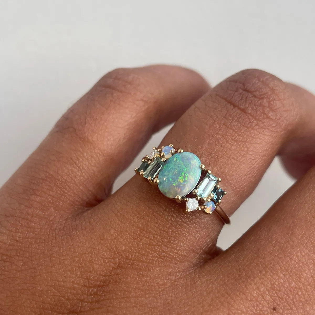 Tomfoolery Oval Cabochon Opal Mosaic Art Ring New