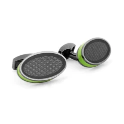 Tomfoolery Oval Green & Black Rhodium Cufflinks Clearance