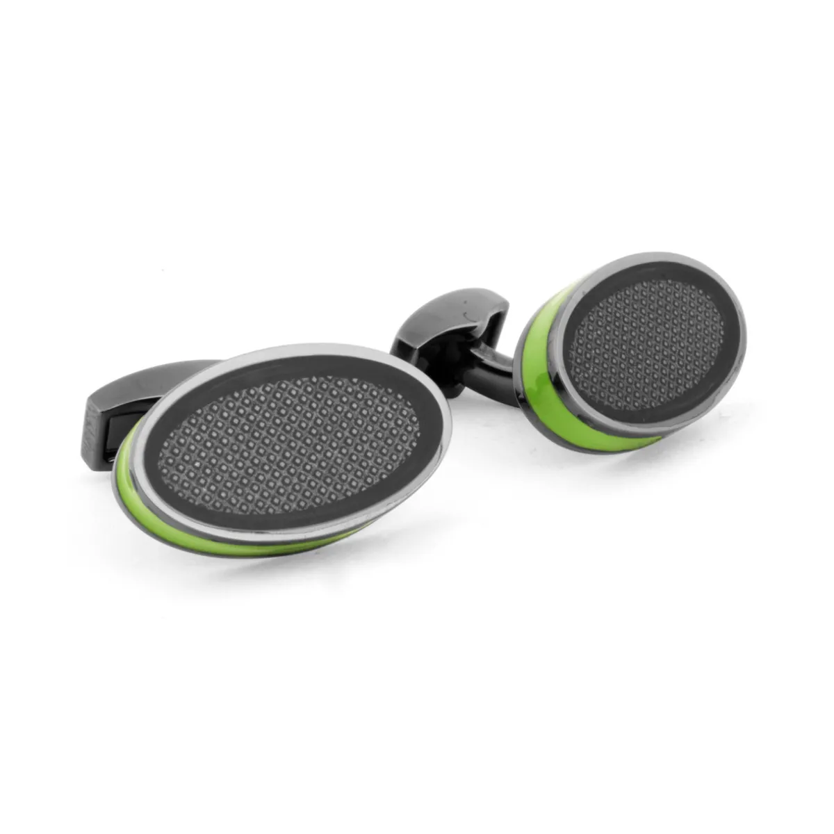 Tomfoolery Oval Green & Black Rhodium Cufflinks Clearance