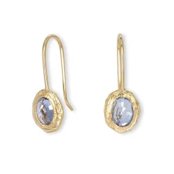 Tomfoolery Oval Stone Fixed Hook Earrings in Light Blue Sapphire Clearance