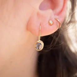 Tomfoolery Oval Stone Fixed Hook Earrings in Light Blue Sapphire Clearance