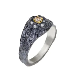 Tomfoolery Oxidised Silver & Diamond Textured Flower Ring Best