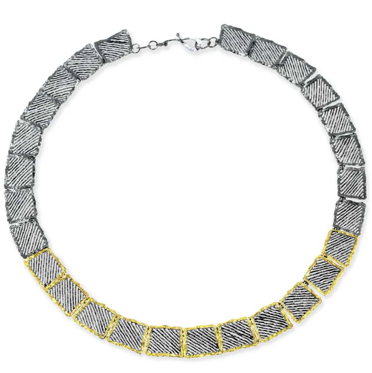 Tomfoolery Oxidised Silver & Gold Organic Square Link Necklace Clearance