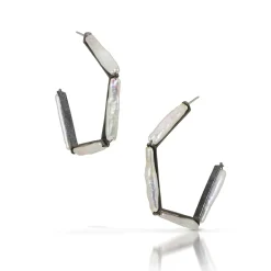 Tomfoolery Oxidised Silver & Pearl Carved Angle Hoops Best