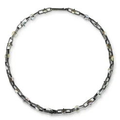 Tomfoolery Oxidised Silver & Pearl Oval Link Necklace Discount