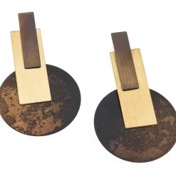 Tomfoolery Oxidised Silver and Gold-Plated Large Geometric Drop Earrings Hot