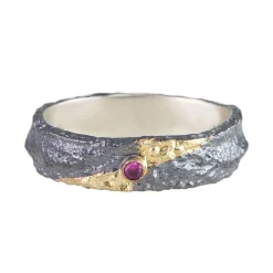 Tomfoolery Oxidised Silver and Ruby Fade Ring Sale