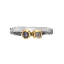 Tomfoolery Oxidised Silver Duo Rough Diamond Ring Hot