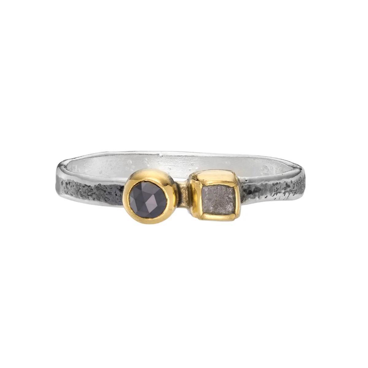 Tomfoolery Oxidised Silver Duo Rough Diamond Ring Hot