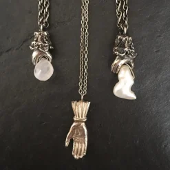 Tomfoolery Oxidised Silver Lady’s Hand Pendant with Pearl Discount