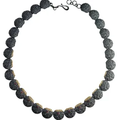 Tomfoolery Oxidised Silver Textured Round Ruby Necklace New