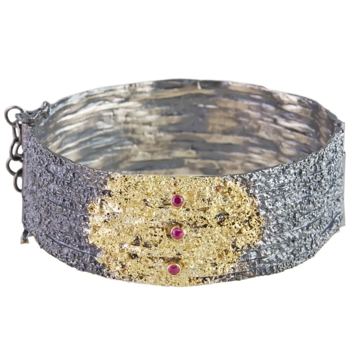 Tomfoolery Oxidised Silver Textured Ruby Hinged Bangle Best