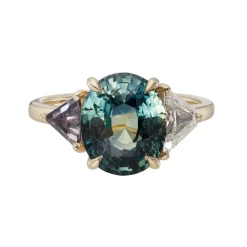 Tomfoolery Past, Present, Future TRIO Teal Sapphire & Diamond Ring Sale