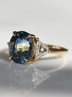 Tomfoolery Past, Present, Future TRIO Teal Sapphire & Diamond Ring Sale