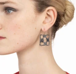 Tomfoolery Pave Checkerboard Wire Earrings Hot