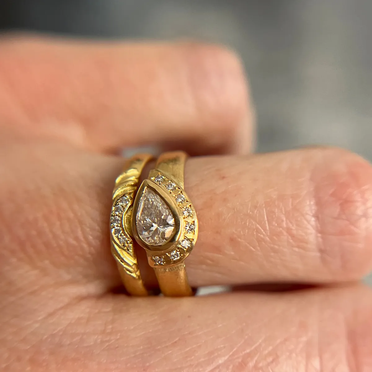 Tomfoolery Pear Diamond Half Halo Ring Fashion