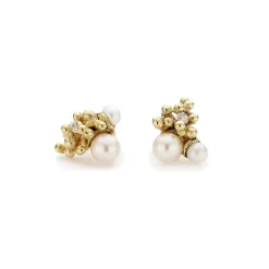 Tomfoolery Pearl and Diamond Cluster Studs Fashion