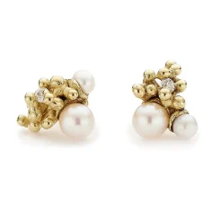 Tomfoolery Pearl and Diamond Cluster Studs Fashion