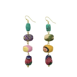 Tomfoolery Pebble Kantha Drop Earrings Clearance