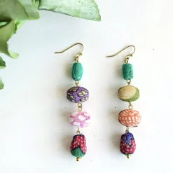 Tomfoolery Pebble Kantha Drop Earrings Clearance