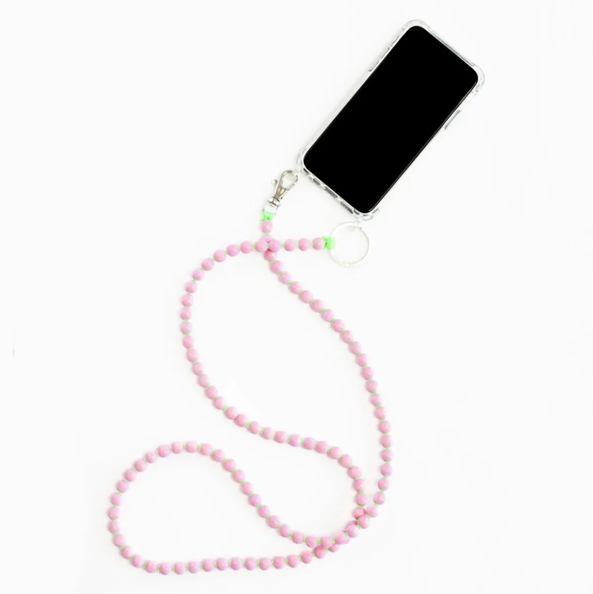 Tomfoolery Pink & Neon Green Perlen Wooden Beaded iPhone Necklace & Keychain New