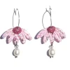 Tomfoolery Pink Blossom Flower Hoop Earrings Outlet