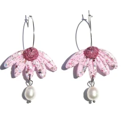 Tomfoolery Pink Blossom Flower Hoop Earrings Outlet