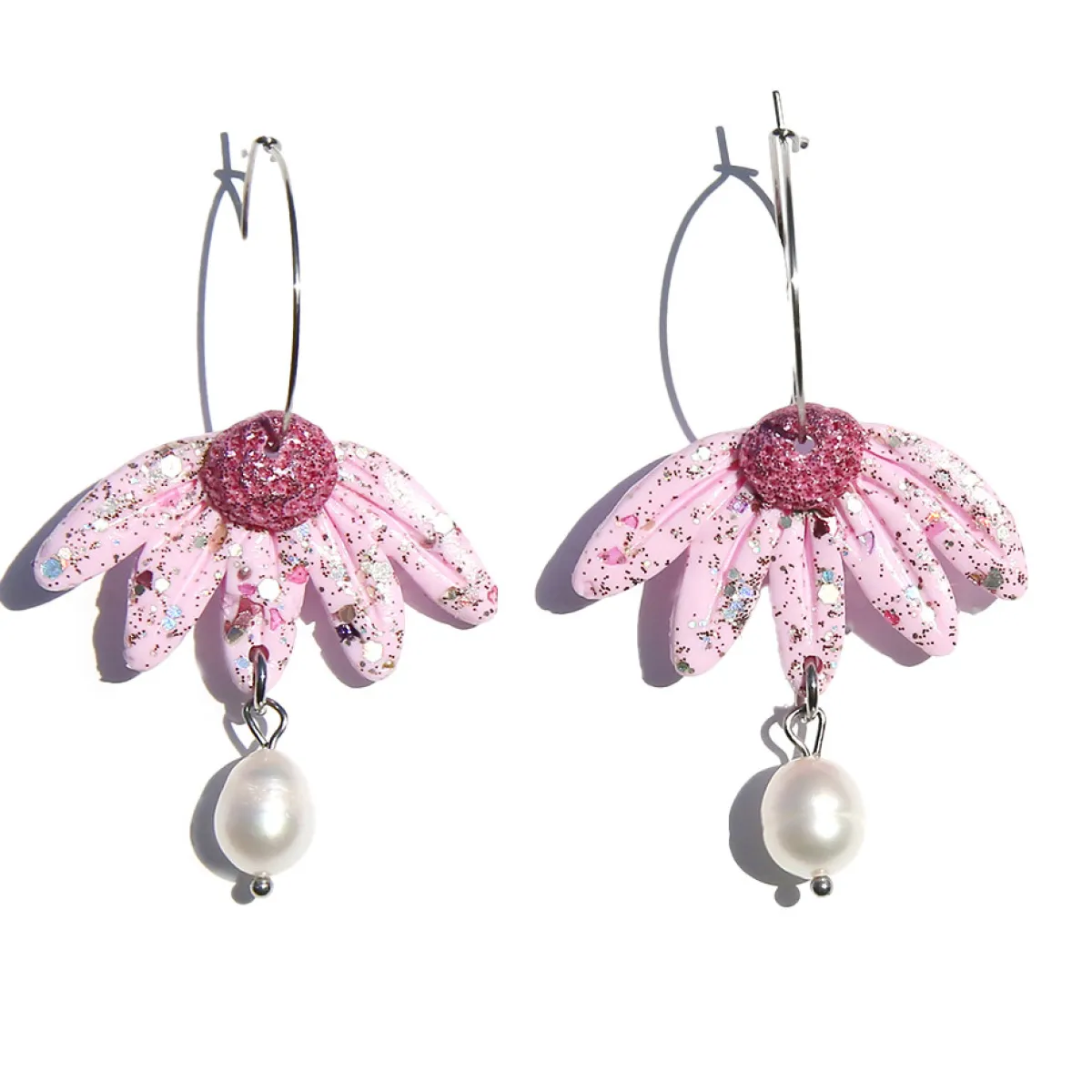 Tomfoolery Pink Blossom Flower Hoop Earrings Outlet