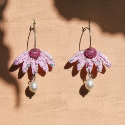 Tomfoolery Pink Blossom Flower Hoop Earrings Outlet
