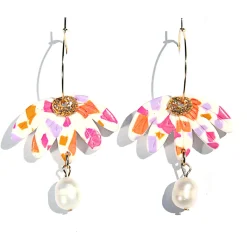 Tomfoolery Pink Confetti Flower Hoop Earrings Online
