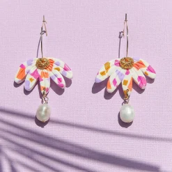 Tomfoolery Pink Confetti Flower Hoop Earrings Online