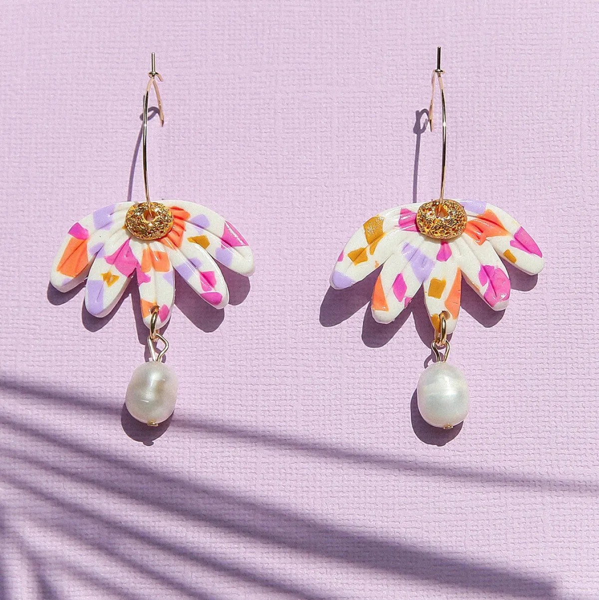 Tomfoolery Pink Confetti Flower Hoop Earrings Online