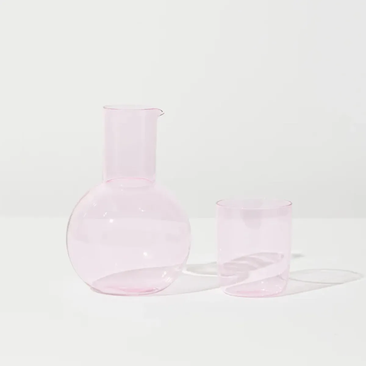 Tomfoolery Pink Glass Belly Carafe + Cup Set Sale