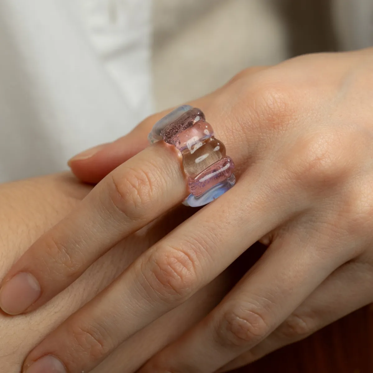 Tomfoolery Pink Lollipop Ribbed Glass Ring Discount