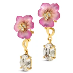 Tomfoolery Pink Pansy Crystal Lucite Drop Earrings Online
