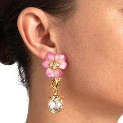 Tomfoolery Pink Pansy Crystal Lucite Drop Earrings Online
