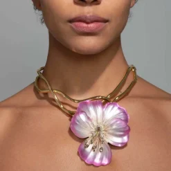 Tomfoolery Pink Pansy Lucite Vine Collar Necklace(Out of Stock) Clearance