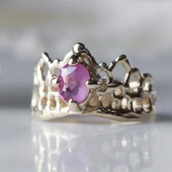 Tomfoolery Pink Sapphire Princess Mermaid Crown Ring Hot