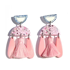 Tomfoolery Pink Tassle Drop Earrings Fashion