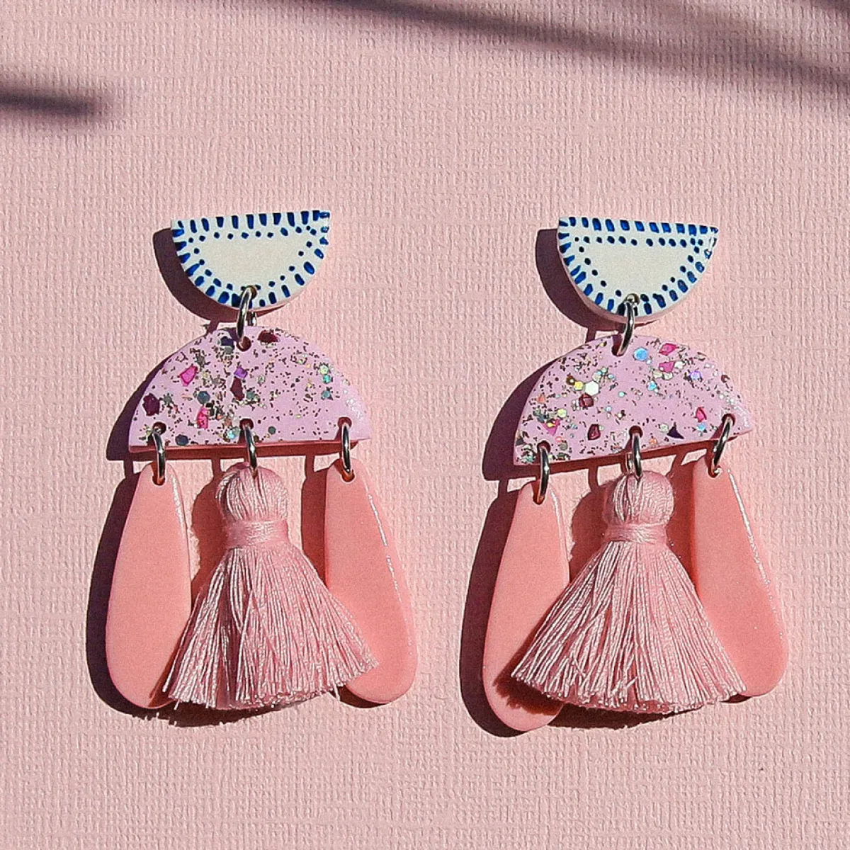 Tomfoolery Pink Tassle Drop Earrings Fashion