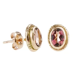 Tomfoolery Pink Tourmaline & 9ct Rose Gold Stud Earrings Hot