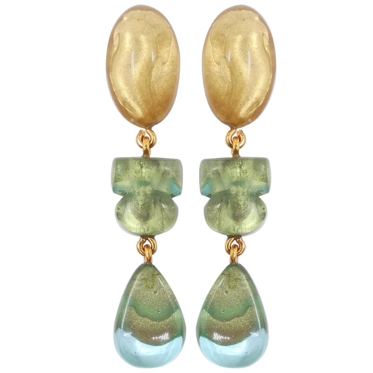 Tomfoolery Premila Resin Drop Earrings in Fjord Green New