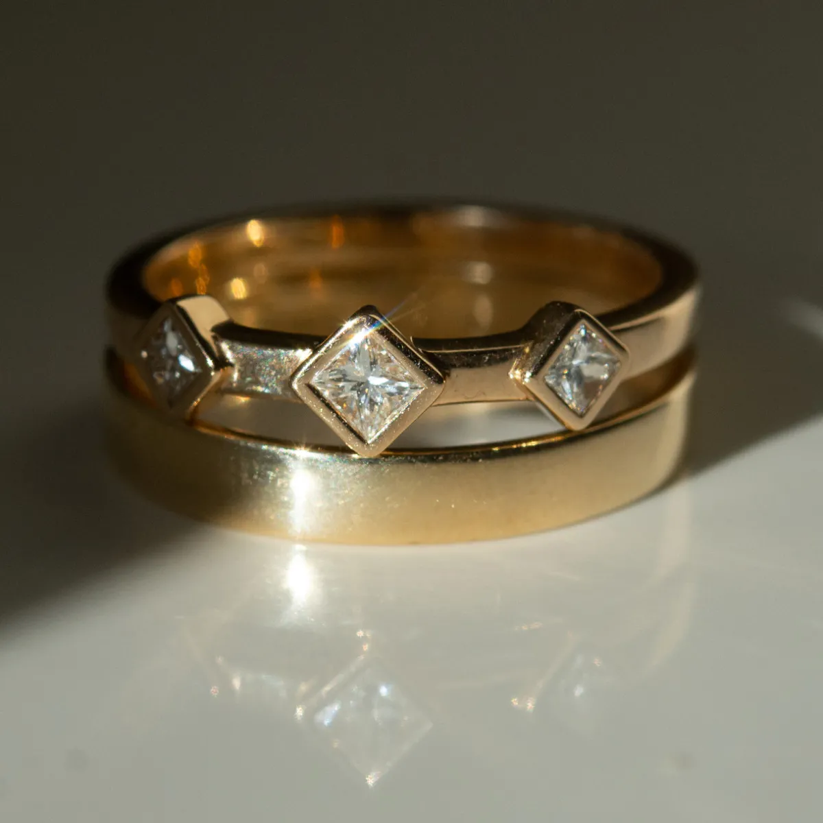 Tomfoolery Princess Cut Trio Diamond Ring New