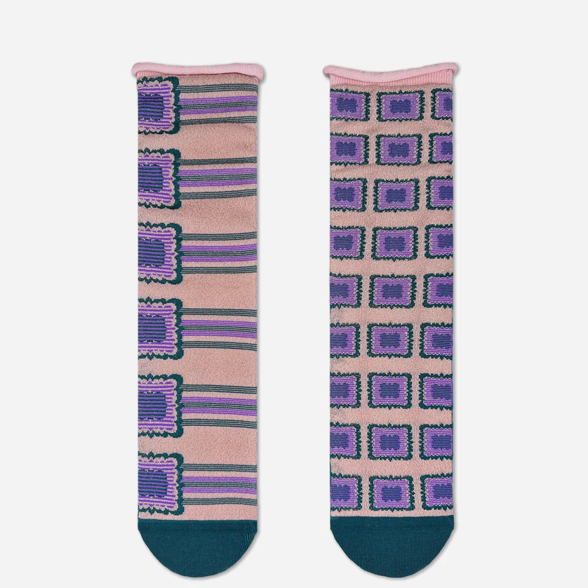 Tomfoolery Purple Check Glow Epoque Tulle Socks New