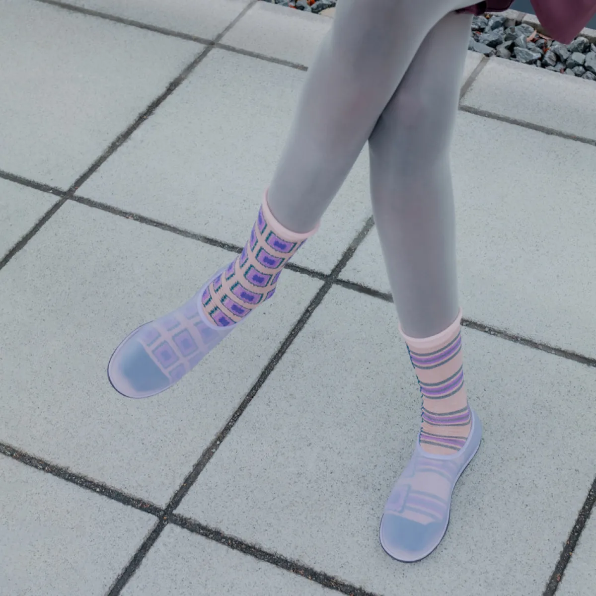 Tomfoolery Purple Check Glow Epoque Tulle Socks New