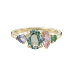 Tomfoolery QUAD Teal & Pink Sapphire Four Stone Ring Best