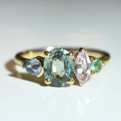 Tomfoolery QUAD Teal & Pink Sapphire Four Stone Ring Best
