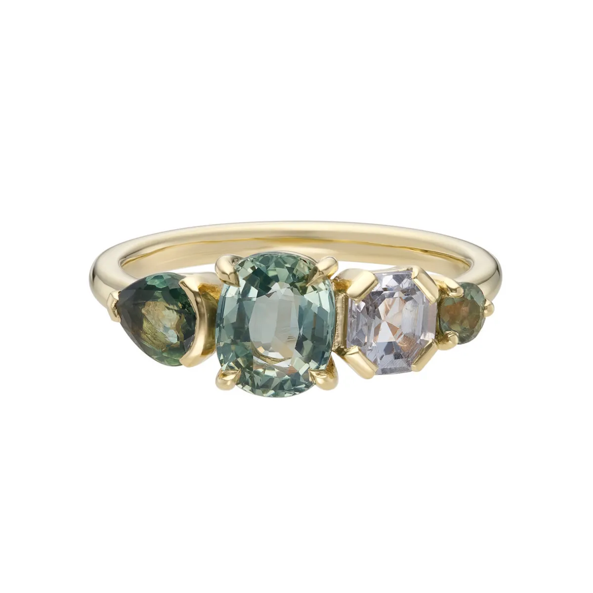 Tomfoolery QUAD Teal Green Four Stone Sapphire Ring Best